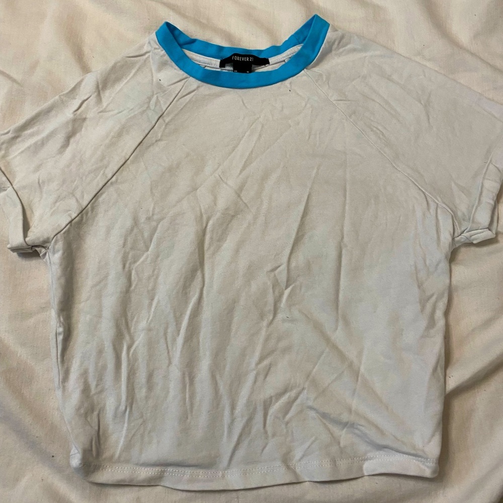 Forever 21 White and Blue Crop Top